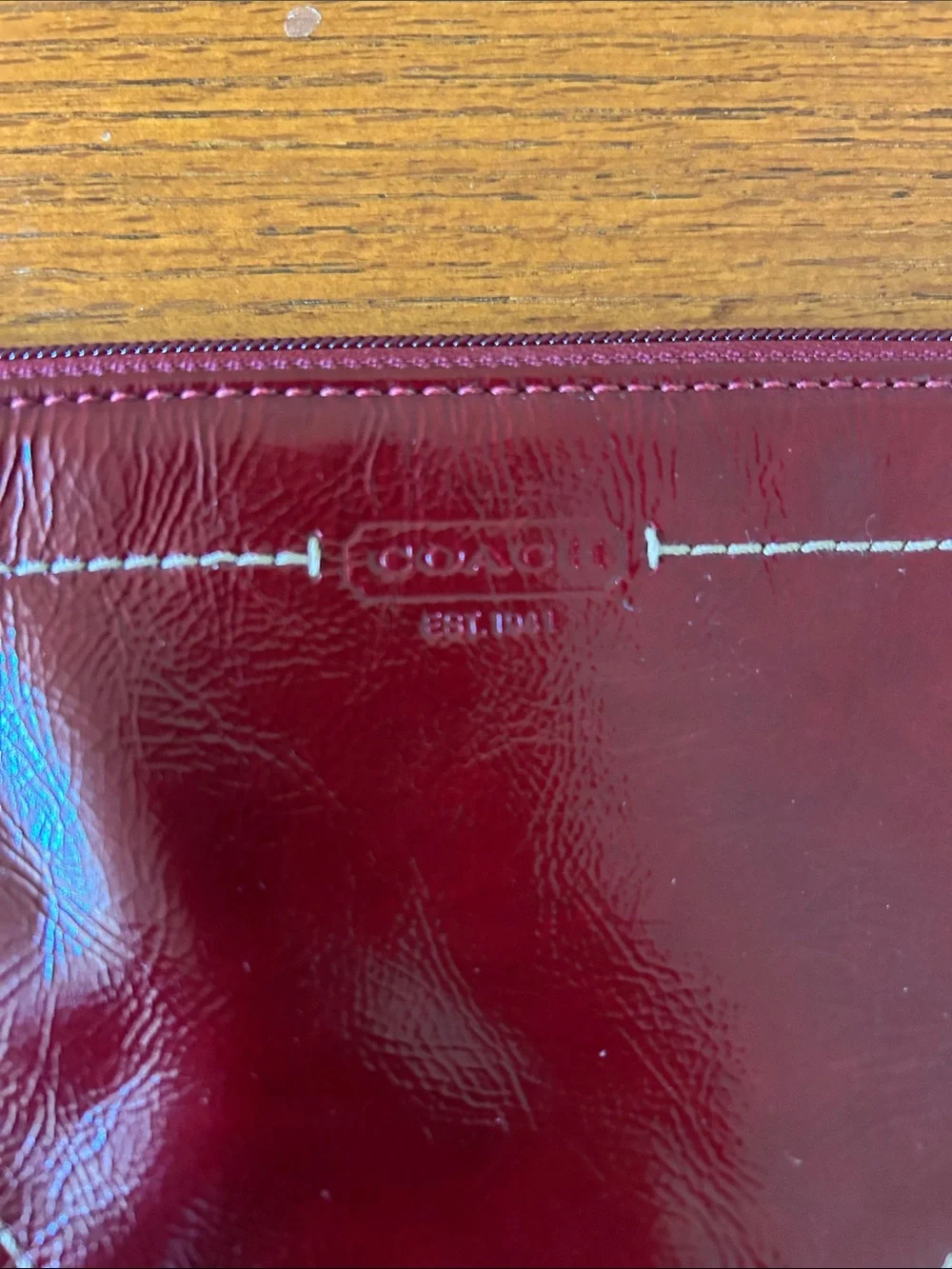 Coach Patent Leather Wristlet Clutch in Deep Burgundy